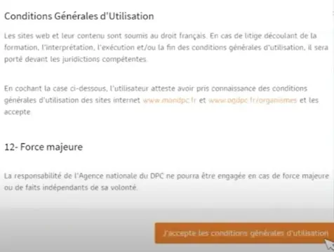Acception conditions générales compte DPC Acception conditions générales compte DPC