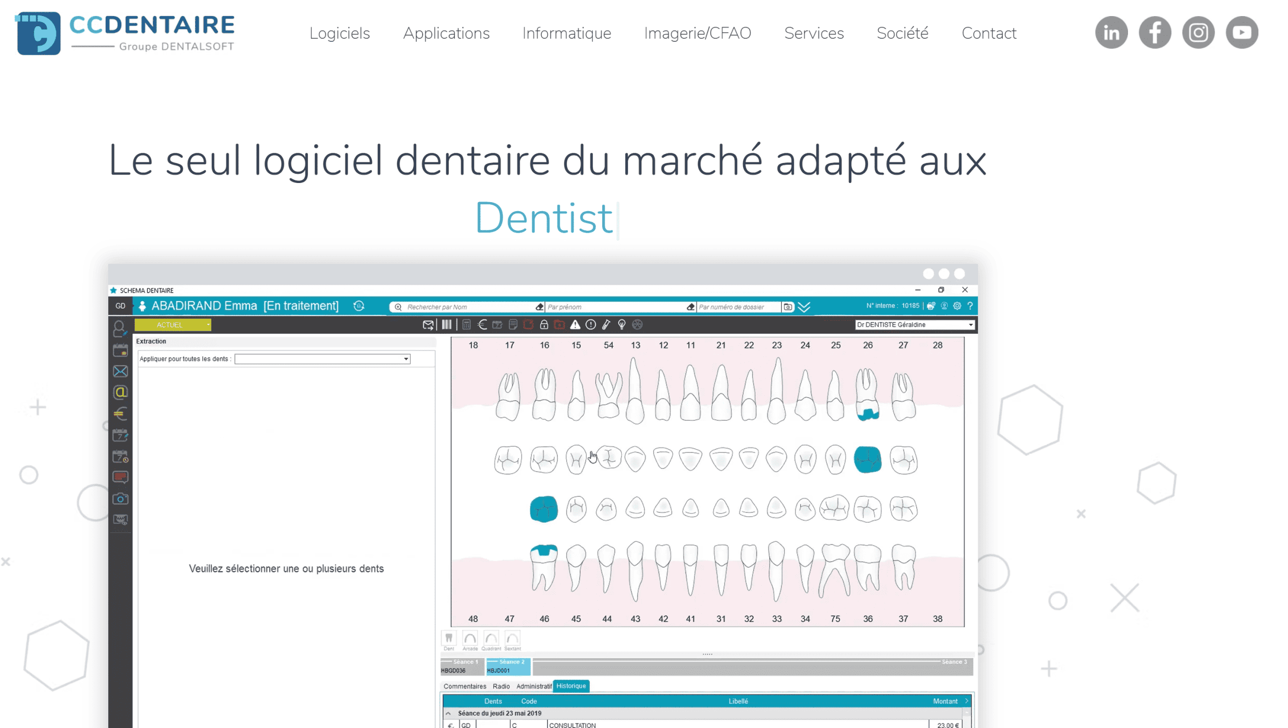 Interface du logiciel Dentoleader CC Dentaire