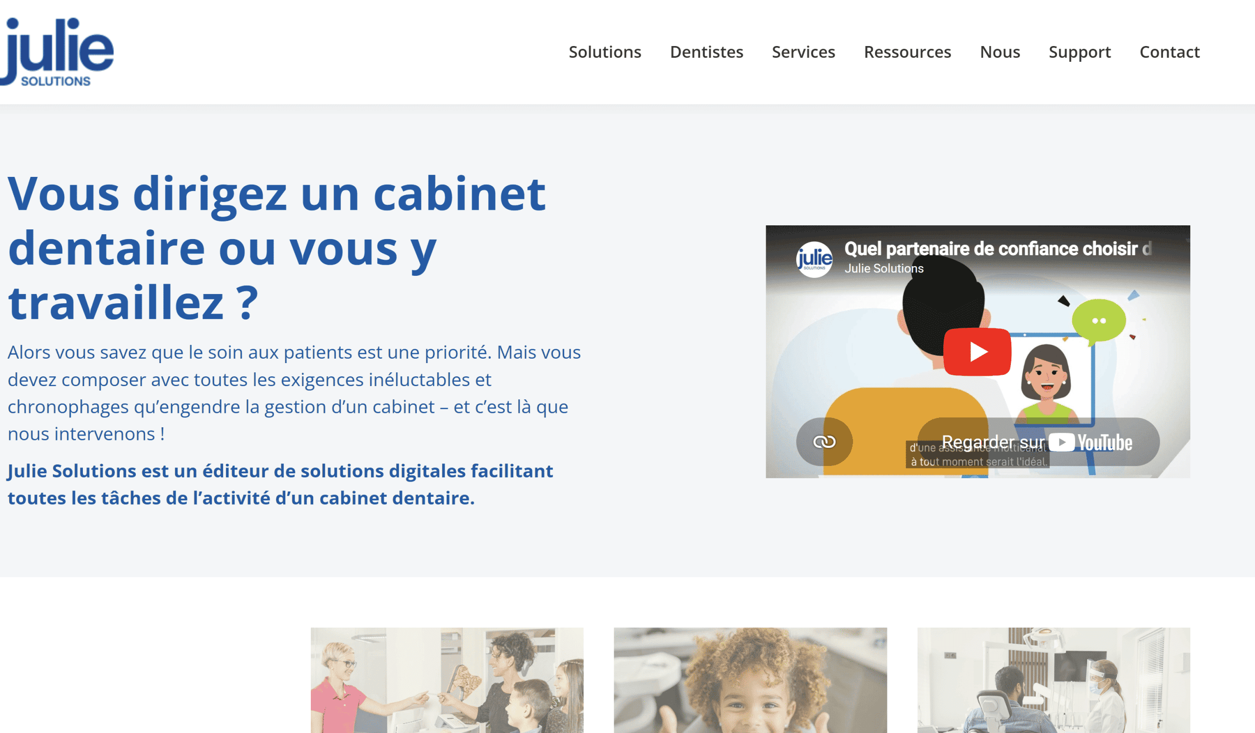 Interface du logiciel Julie Solutions pour chirurgien-dentiste