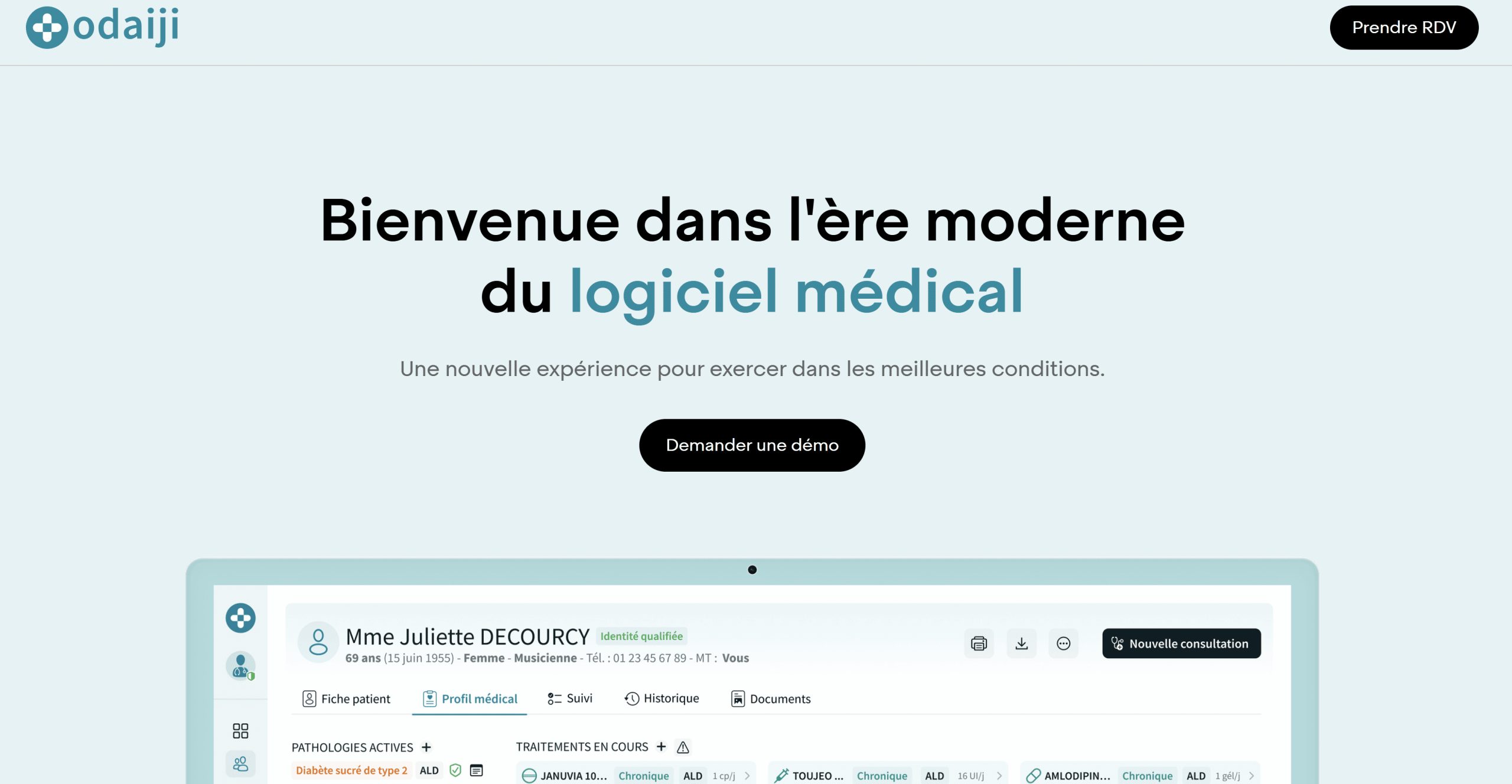 Interface du logiciel médical Odaiji nouvelle génération