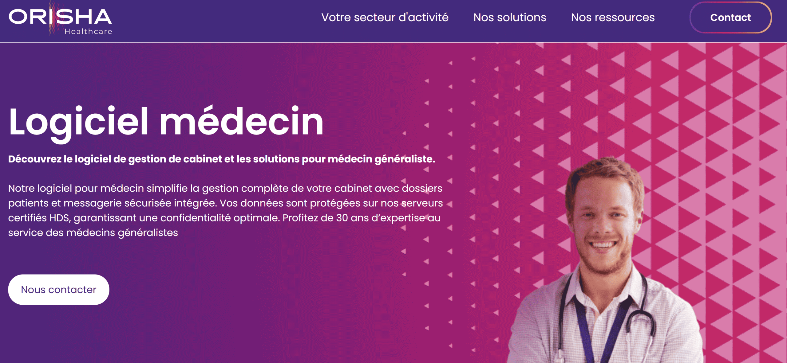 Interface Orisha Healthcare Desmos pour médecin spécialiste