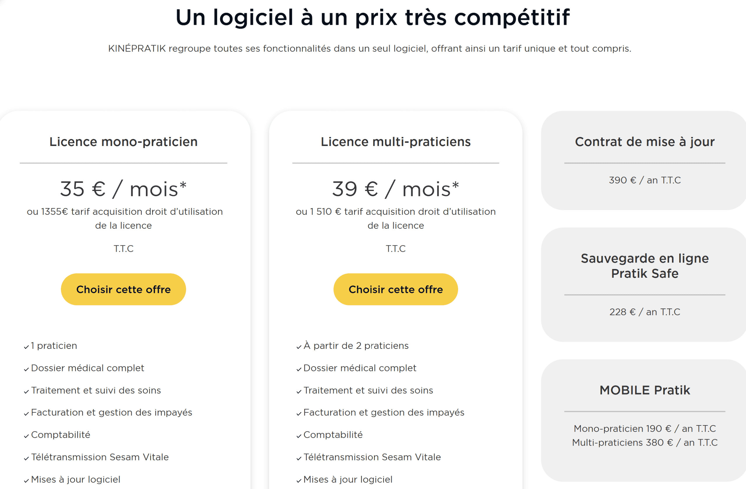 Interface du logiciel Kinépratik pour cabinet de kinésithérapie