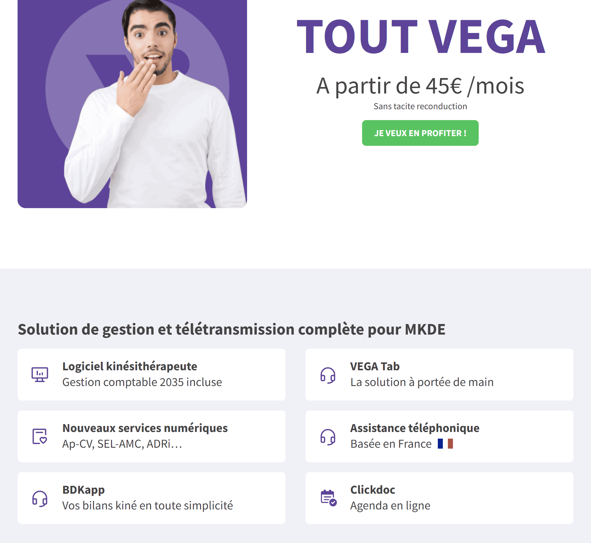 Interface du logiciel VEGA pour kinésithérapeute